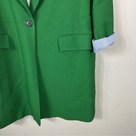 Zara Basic Outerwear One Button Closure Striped Green Blazer - Picture 5 of 9